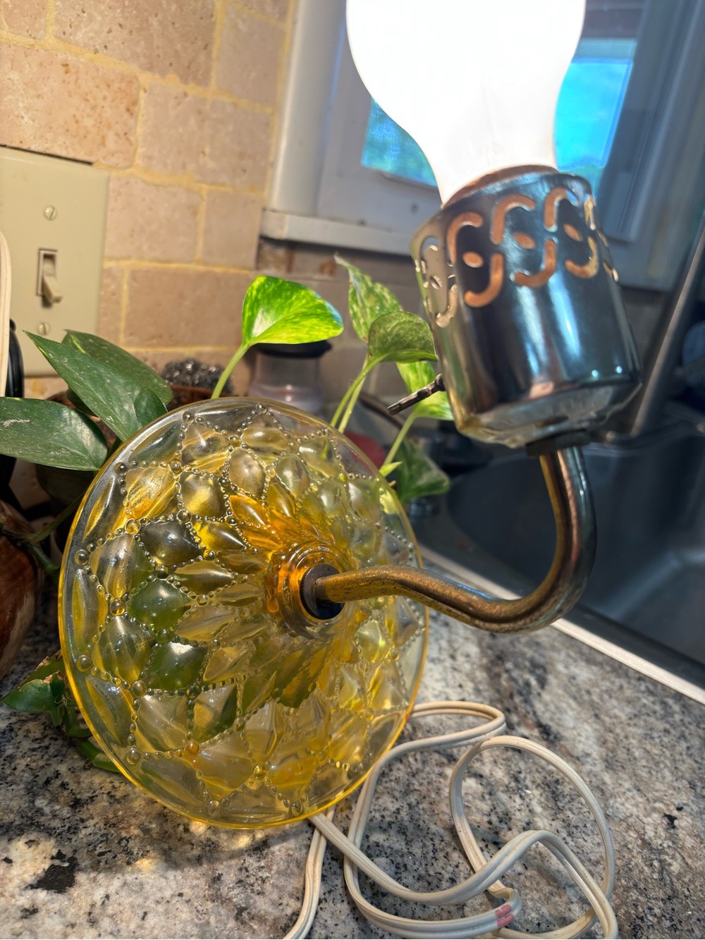 Vintage 1960's Yellow Glass Floral Wall Lamp